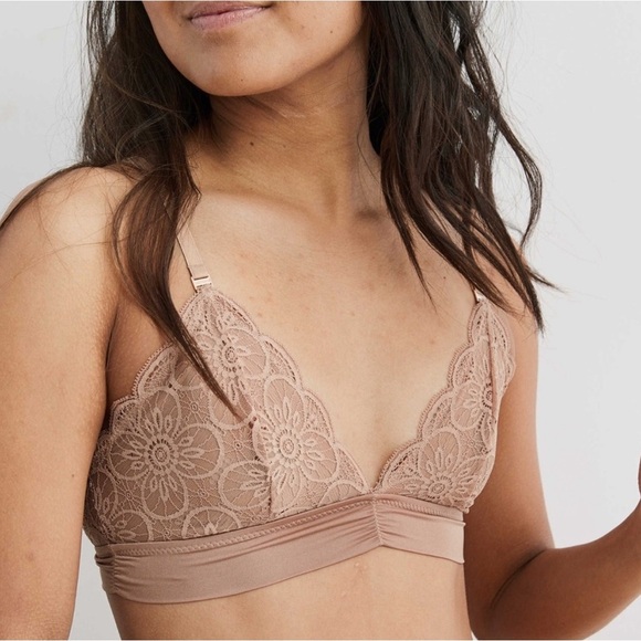 Aerie Soft & Smooth Endless Lace Stretch Triangle Bralette Bra XL in Raw Sienna - Picture 1 of 16